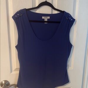 White House Black Market Blue Fitted Embellished Tank Top